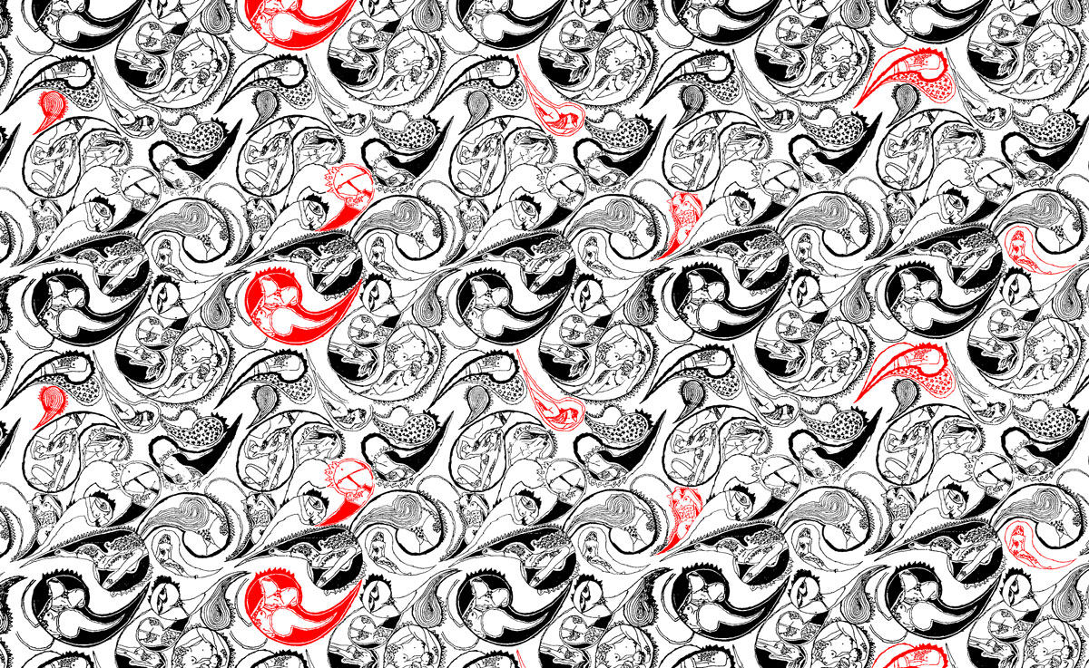 'Orgy' print, used for wallpaper for the Oki-Ni window display, 2003