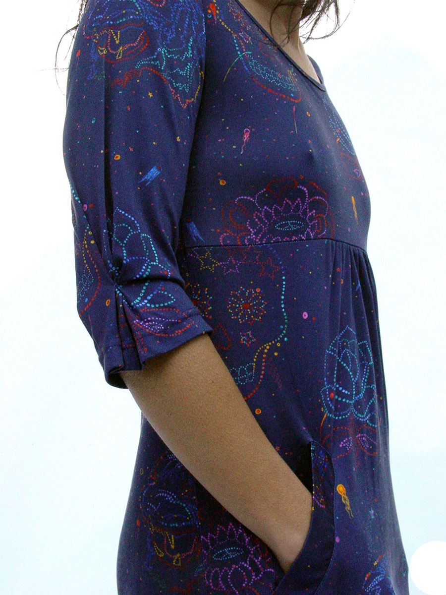 'Stardust' all-over printed silk jersey dress. Model: Deanne Liew
