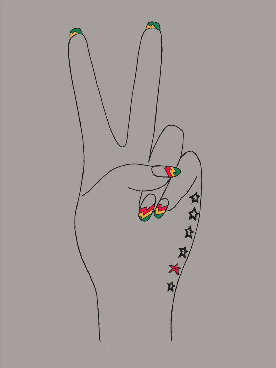 'Peace Nails' textile design, Rasta colourway. Zakee Shariff for X-Girl, SS08