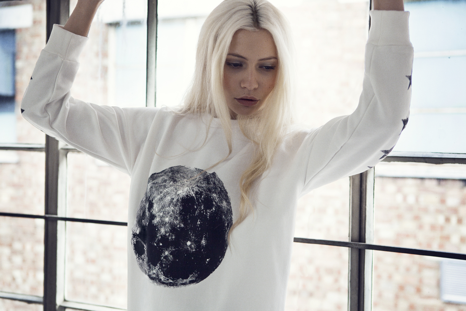 Moon Printed Sweatshirt. Photography by Jessica Sargeant. Model Charlie Siddick.